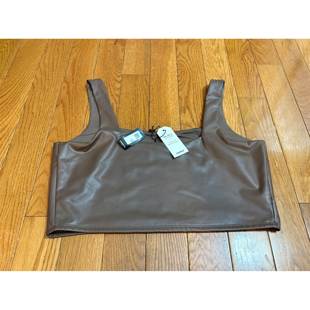 Express Body Contour Brown Faux Leather Square Neck Crop‎ Top XL NEW 06410022